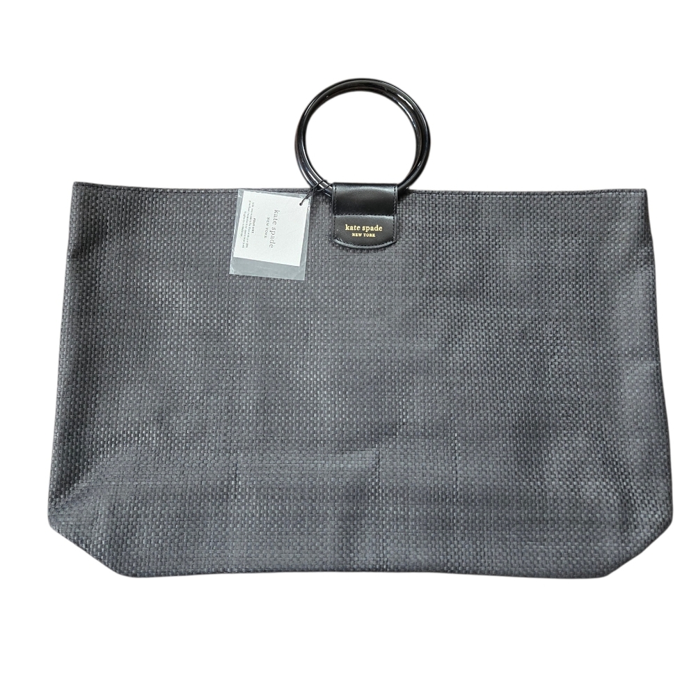 Kate Spade Black Woven Tote With Bangle Ring Handles - Picture 2 of 4